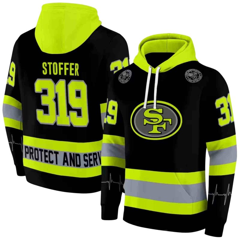 Personalized San Francisco 49Ers Safety Motif Black Neon Green Aop Hoodie 1