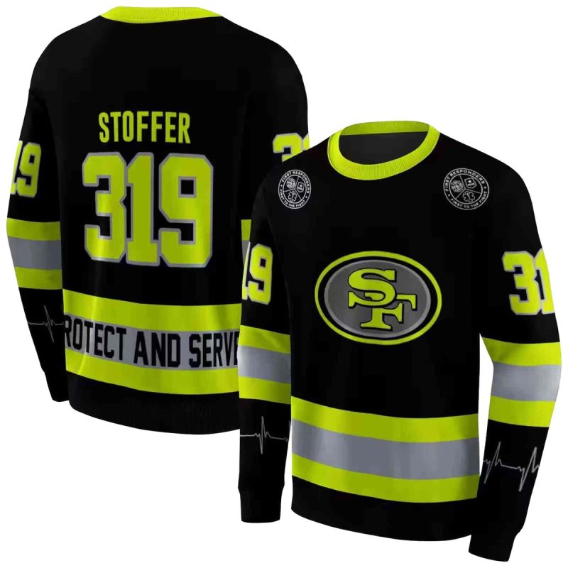 Personalized San Francisco 49Ers Safety Motif Black Neon Green Aop Sweatshirt 1