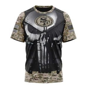 Personalized San Francisco 49ers Skull Camo Veteran Kits AOP T-Shirt