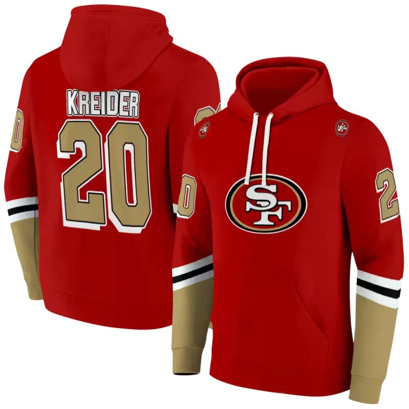 Personalized San Francisco 49Ers Striped Sleeves Red Aop Hoodie 1