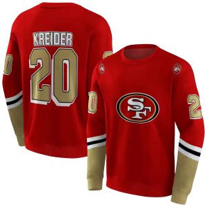 Personalized San Francisco 49ers Striped Sleeves Red AOP Sweatshirt