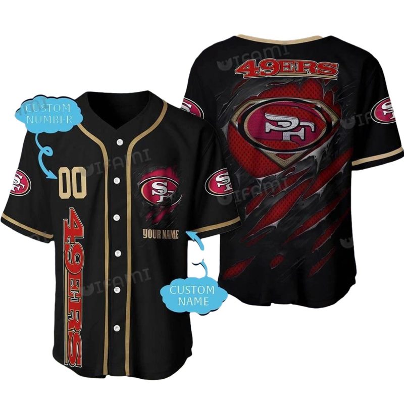 Personalized San Francisco 49Ers Superman Black Baseball Jersey 1