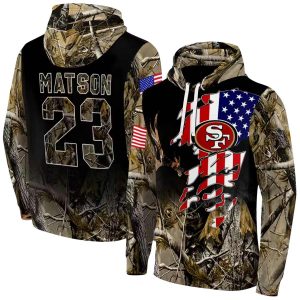 Personalized San Francisco 49ers Tree Camo US Flag 2025 AOP Hoodie