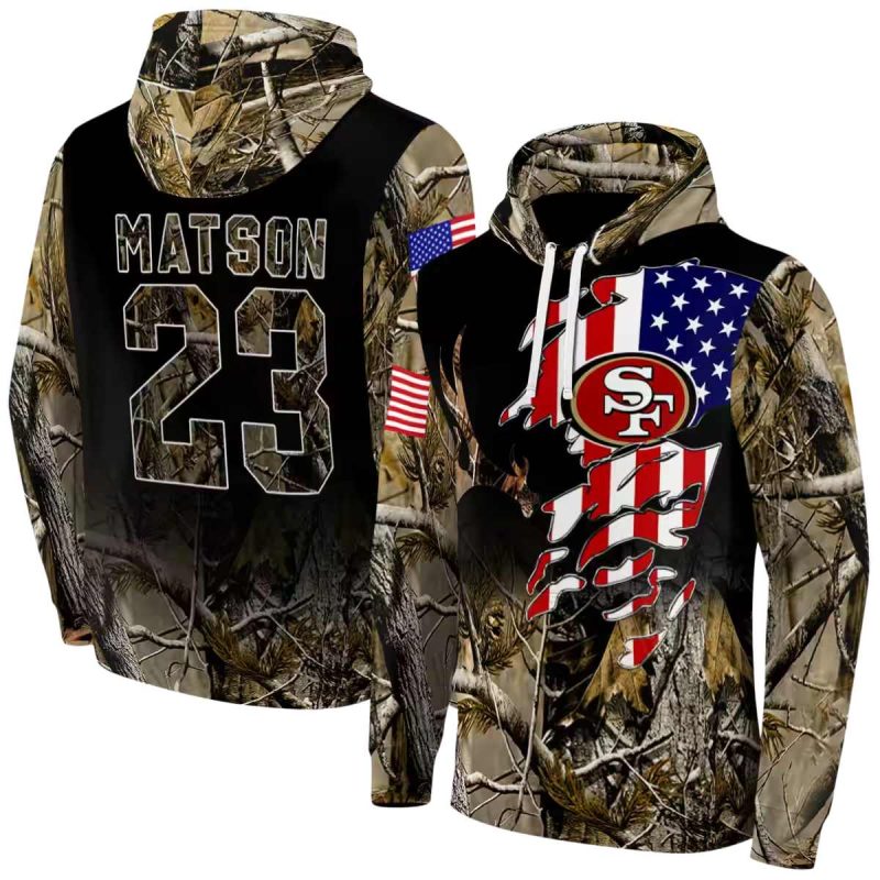 Personalized San Francisco 49Ers Tree Camo Us Flag Aop Hoodie 1