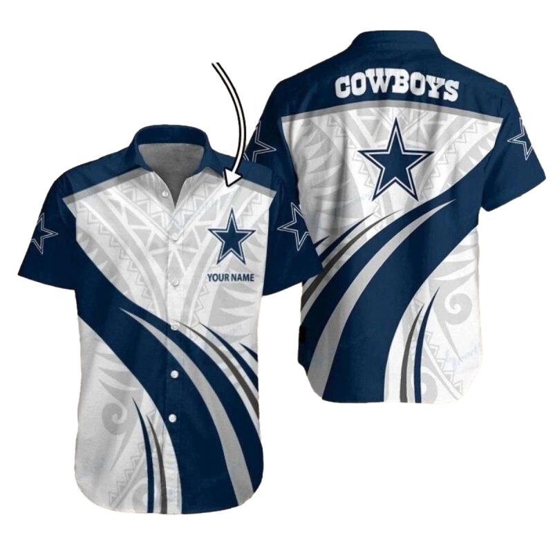 Personalized Silver And Navy Swirl Dallas Cowboys Hawaiian Shirt 1