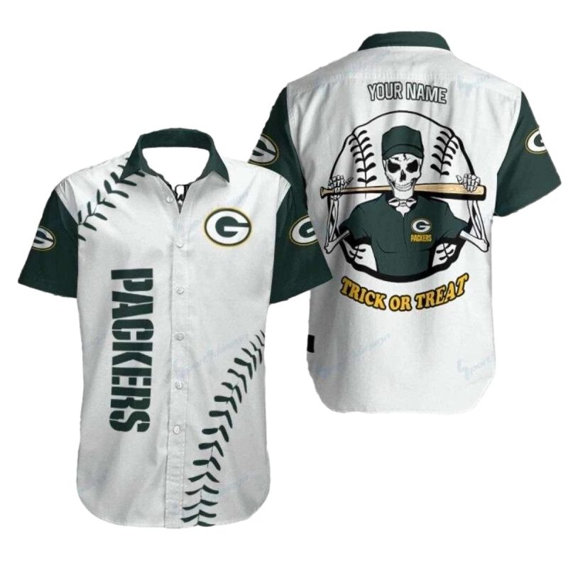 Personalized Skeleton Green Bay Packers Trick Or Treat Hawaiian Shirt 1