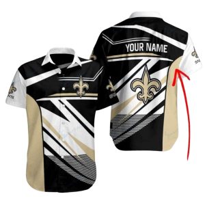 Personalized Sleek Black And White New Orleans Saints Hawaiian Shirt Mens