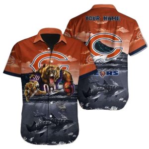 Personalized Sunset Orange Chicago Bears And Dolphin Oceanic Hawaiian Shirt For Men