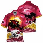 Personalized Sunset Palms Red Arizona Cardinals Beach Silhouette Hawaiian Shirt