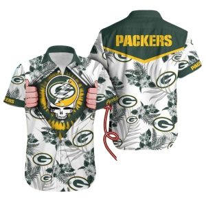 Personalized Thunder Skull Green Bay Packers Floral Hawaiian Shirt