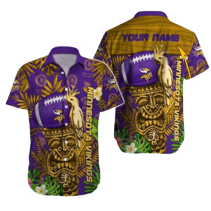 Personalized Tiki Totem And Football Minnesota Vikings Hawaiian Shirt 1