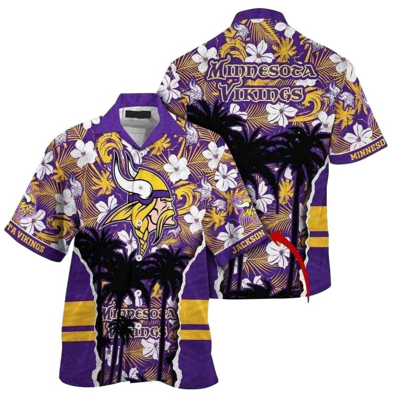 Personalized Tropical Twilight Minnesota Vikings Palm Hawaiian Shirt 1