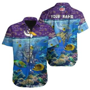 Personalized Underwater Reef And Viking Warrior Minnesota Vikings Hawaiian Shirt
