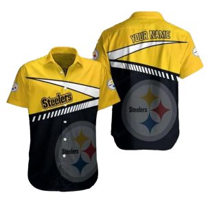 Personalized Yellow Rush Pittsburgh Steelers Sharp Contrast Hawaiian Shirt