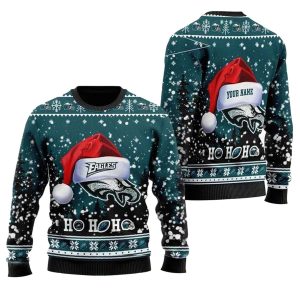 Personalized Eagles Symbol Wearing Santa Claus Hat Ho Ho Ho Ugly Sweater