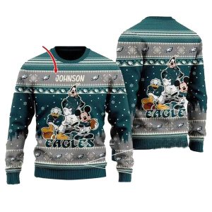 Personalized Philadelphia Eagles Disney Donald Duck Mickey Mouse Goofy Ugly Sweater