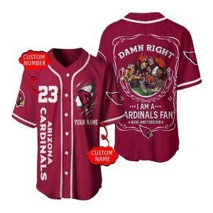 Personlized Arizona Cardinals DAMN RIGHT Angel Skull Red Baseball Jersey