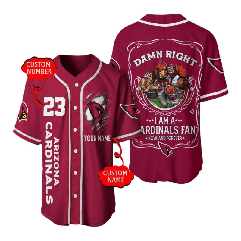 Personlized Arizona Cardinals Damn Right Angel Skull Red Baseball Jersey 1