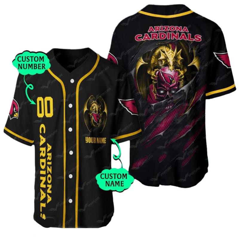 Personlized Arizona Cardinals Dragon Skull Black Baseball Jersey 1