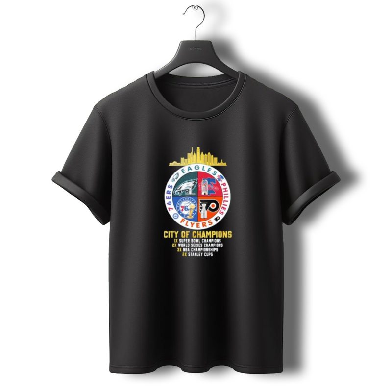 Philadelphia City Of Champions Eagles 76Ers Phillies Flyers T Shirt T Shirt 0 1