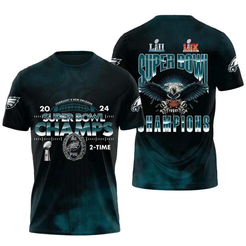Philadelphia Eagles 2 Time Lii Lix Champions Aop Tshirt