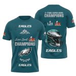 Philadelphia Eagles 2 Time Sb Champions Dark Green AOP T-Shirt