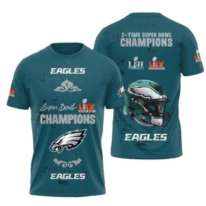 Philadelphia Eagles 2 Time SB Champions Dark Green AOP T-Shirt