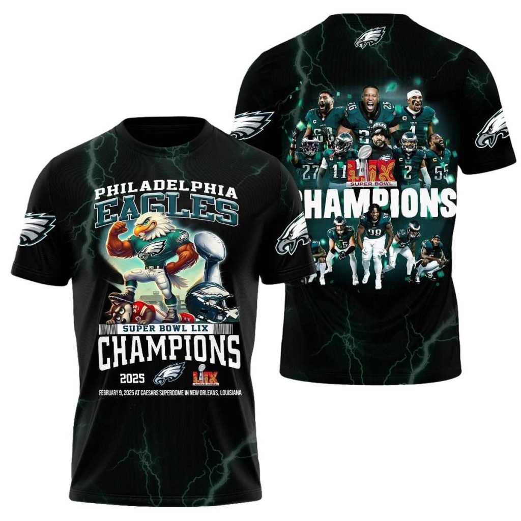 Philadelphia Eagles 2025 Champions Team Mascot Aop Tshirt