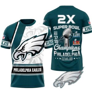 Philadelphia Eagles 2X Champions 2017 2025 AOP T-Shirt