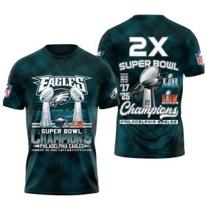 Philadelphia Eagles 2X Champions 2018 2025 AOP T-Shirt