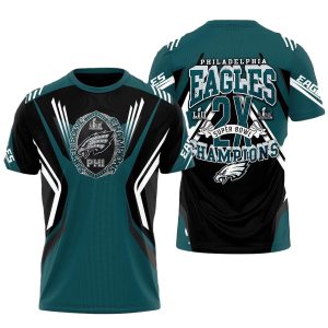Philadelphia Eagles 2X Champions Black And Green AOP T-Shirt