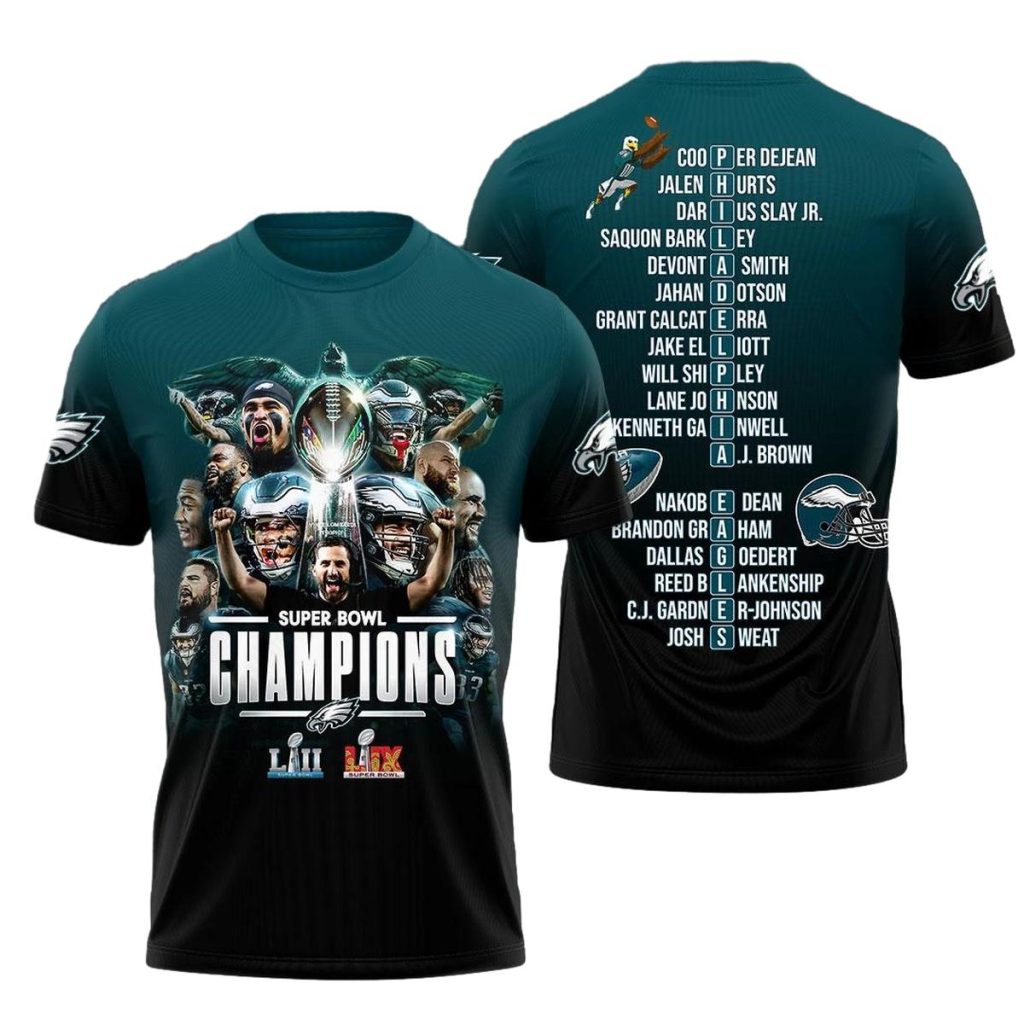 Philadelphia Eagles 2X Champions Dream Team Aop Tshirt