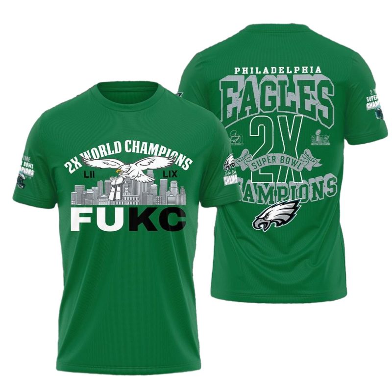 Philadelphia Eagles 2X World Champions Fukc Aop Tshirt