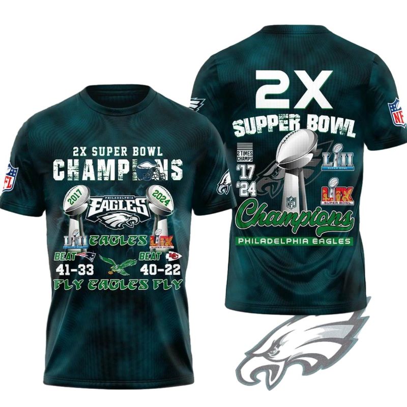 Philadelphia Eagles 2X Champions 17 24 Aop T Shirt