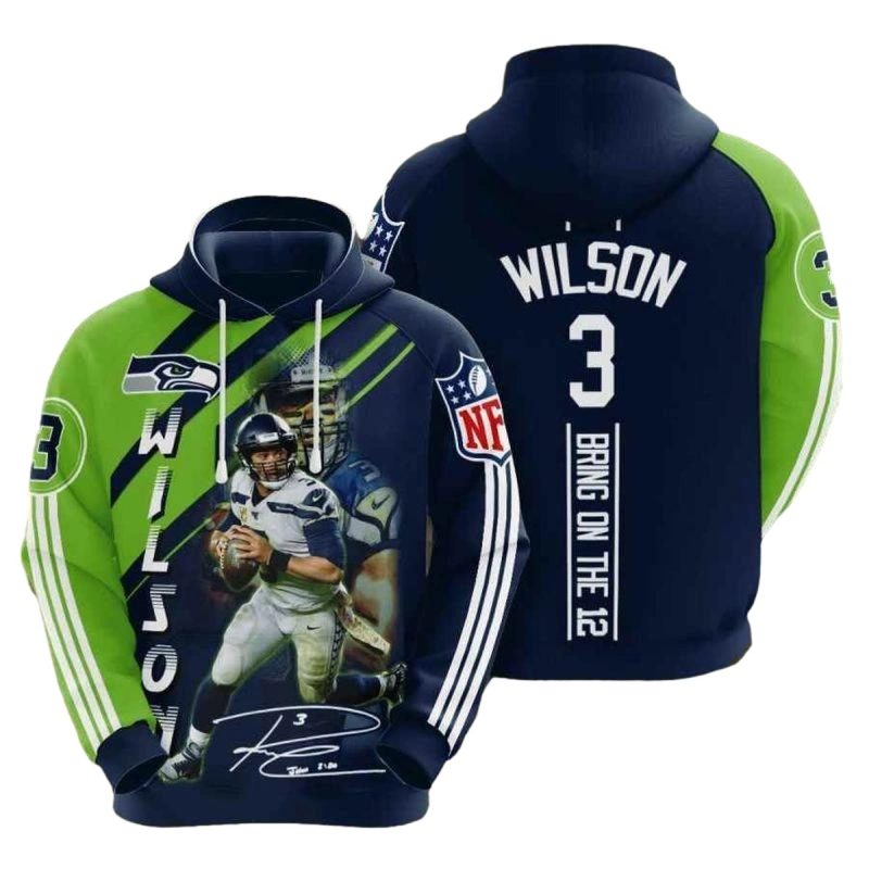 Philadelphia Eagles 3 Russell Wilson Signature Bring On The 12 3D Hoodie All Over Printed