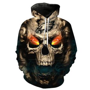 Philadelphia Eagles Fire Eye Skull All Over Print Hoodie