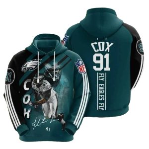 Philadelphia Eagles Fletcher Cox Signature Fly Eagles Fly All Over Print Hoodie
