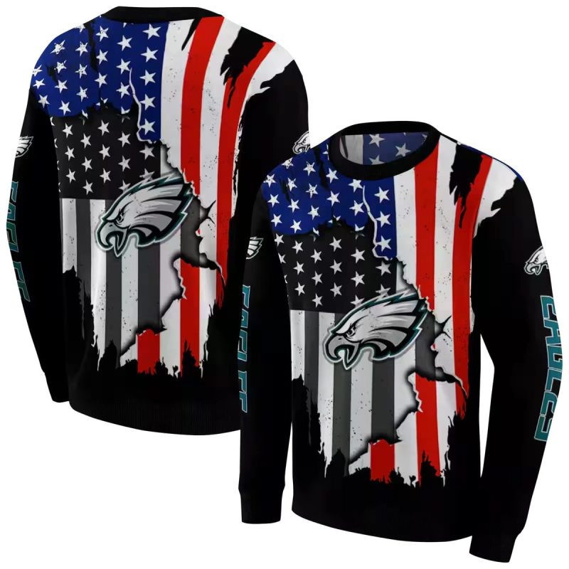Philadelphia Eagles American Pride Black Aop Sweatshirt 1