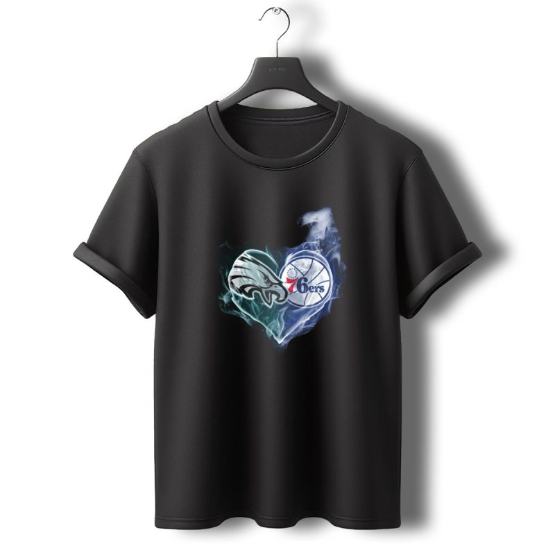 Philadelphia Eagles And 76Ers Heart Logo Fusion T Shirt T Shirt 0 1