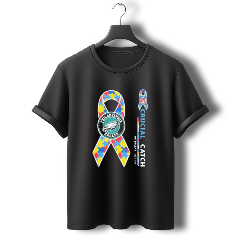 Philadelphia Eagles Autism Awareness Crucial Catch Puzzle Ribbon T Shirt T Shirt 0 1