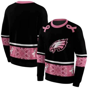 Philadelphia Eagles Awareness Ribbon Black Pink AOP Sweatshirt