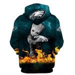 Philadelphia Eagles Baby Groot Fire All Over Print Hoodie