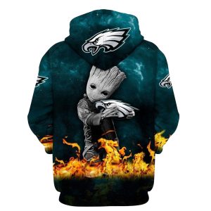 Philadelphia Eagles Baby Groot Fire All Over Print Hoodie