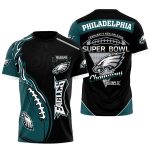 Philadelphia Eagles Ball Flame Champions Black And Green AOP T-Shirt