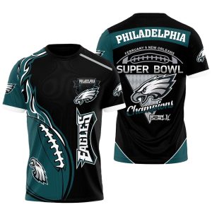 Philadelphia Eagles Ball Flame Champions Black And Green AOP T-Shirt
