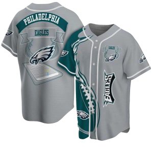 Philadelphia Eagles Ball Flame Grey Baseball Jersey