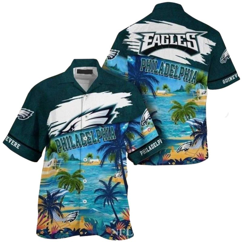 Philadelphia Eagles Beachside Spirit Custom Name Hawaiian Shirt 1
