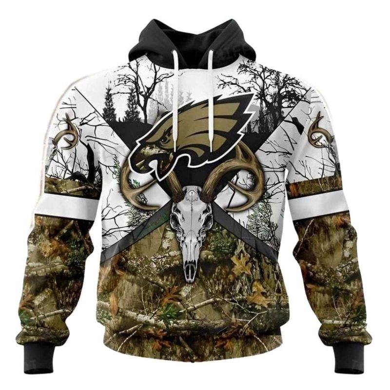 Philadelphia Eagles Camo Hoodie 3D Deer Skull Forest Pattern Custom Philadelphia