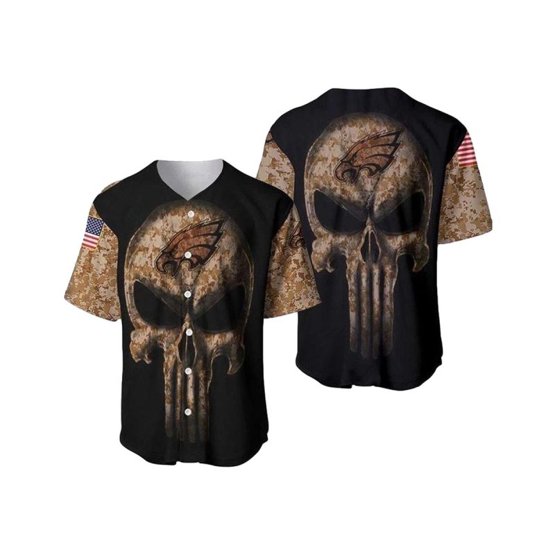 Philadelphia Eagles Camouflage Skull Baseball Jersey 1