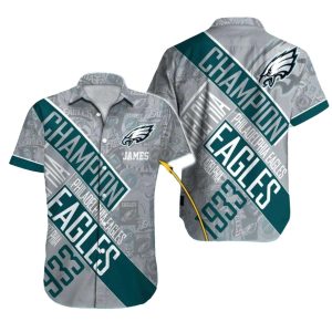 Personalized Philadelphia Eagles Champion Diagonal Stripes Hawaiian Shirt